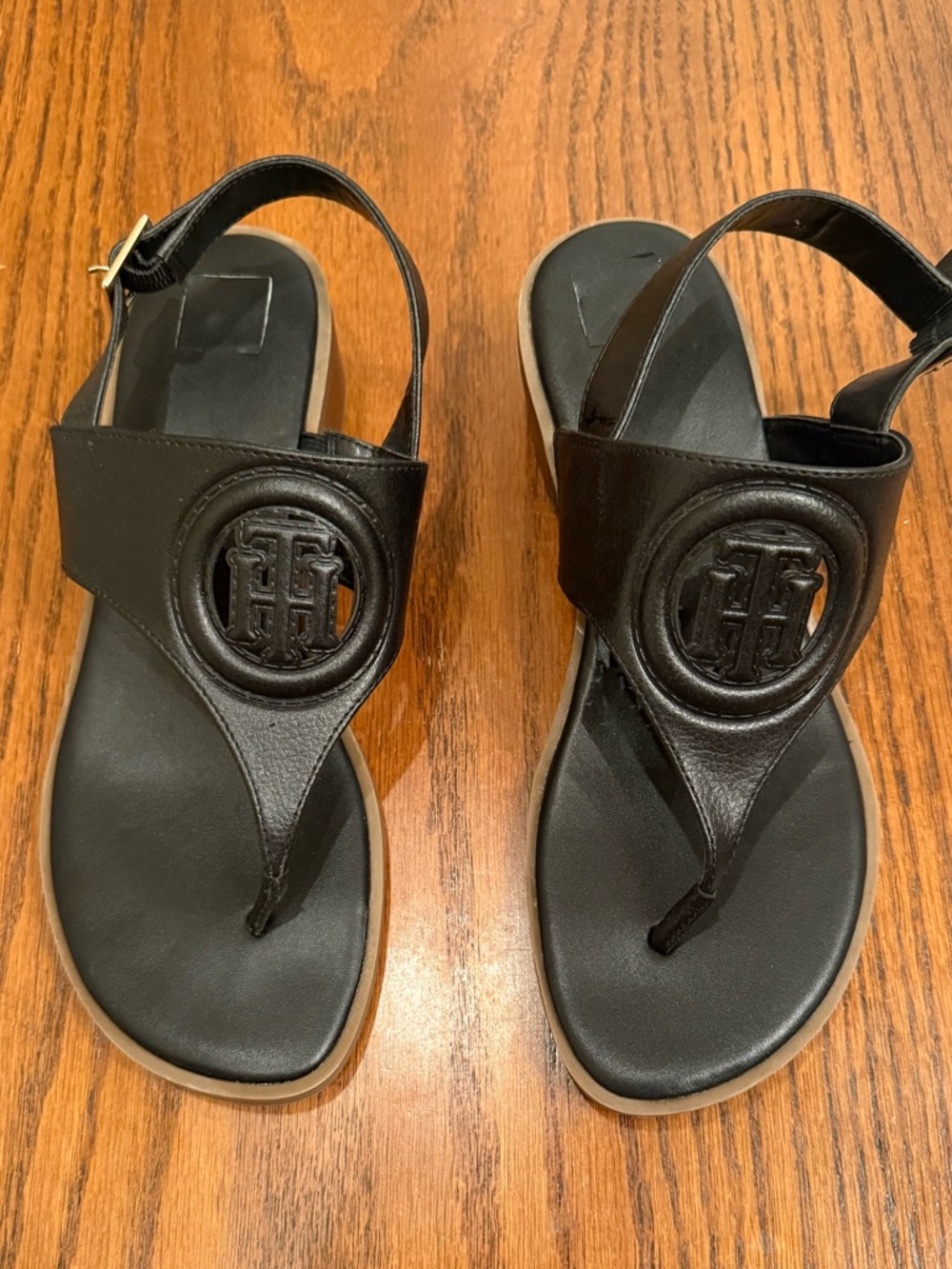 Tommy Hilfiger Black Logo Thong Sandals - Women